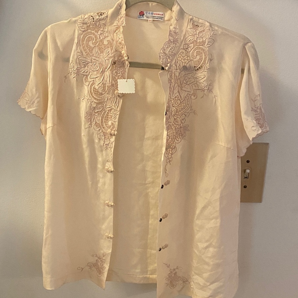 Vintage Silk Chinese Embroidered Blouse